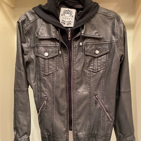 Made By Johnny Charcoal Faux Leather Jacket - Picture 4 of 16